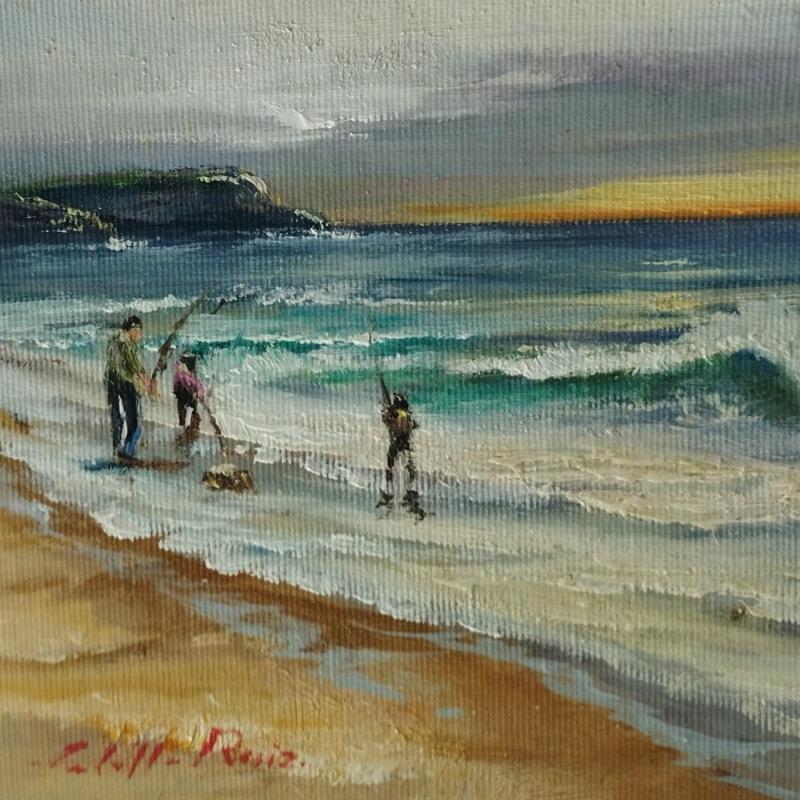 Painting Pescando en la playa by Cabello Ruiz Jose | Painting Impressionism Oil Life style