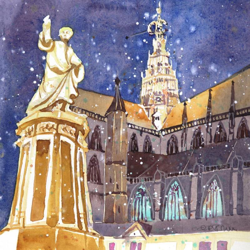 Painting NO. 24161 HAARLEM GROTE KERK LAURENS COSTER by Thurnherr Edith | Painting Subject matter Watercolor Pop icons, Urban