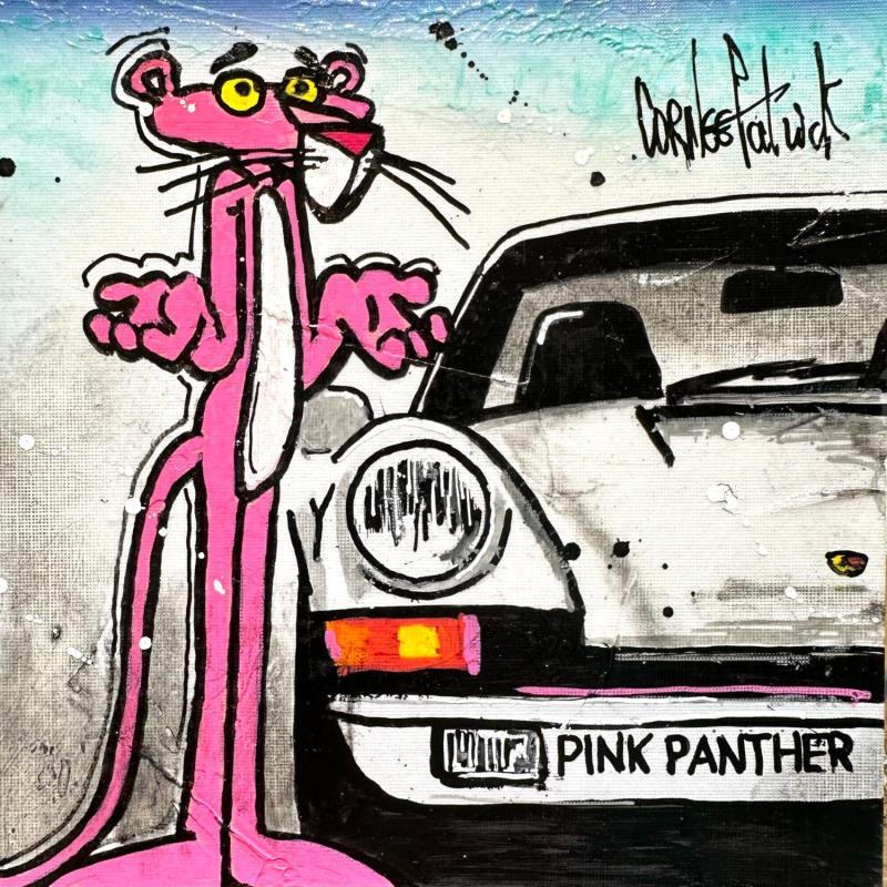 Peinture La panthère rose aime Porsche par Cornée Patrick | Tableau Pop-art Cinéma Icones Pop Enfant Graffiti Huile