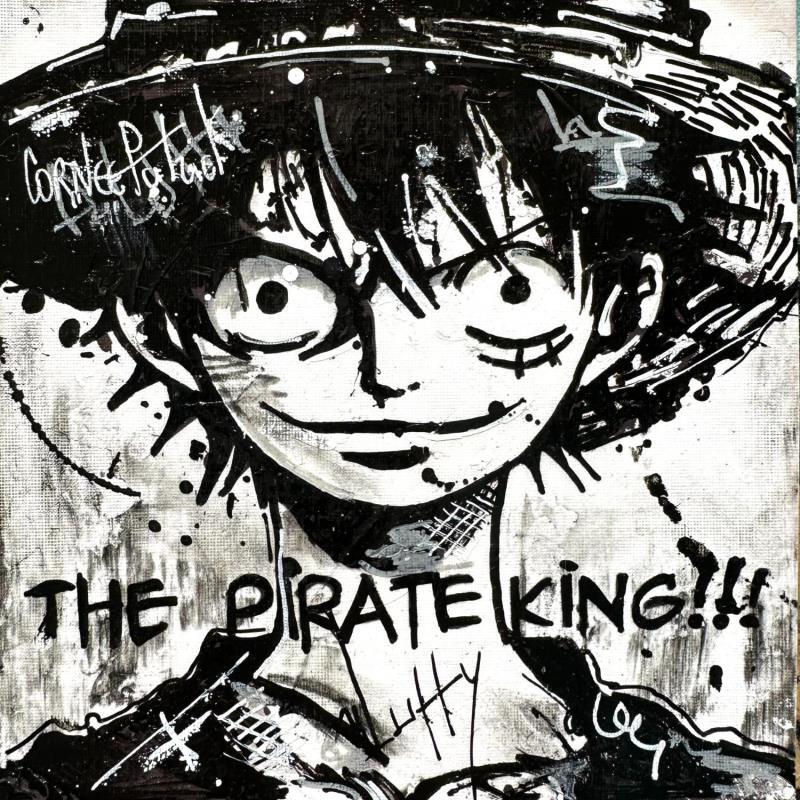 Peinture Luffy, the king of pirates par Cornée Patrick | Tableau Pop-art Cinéma Icones Pop Noir & blanc Graffiti Huile