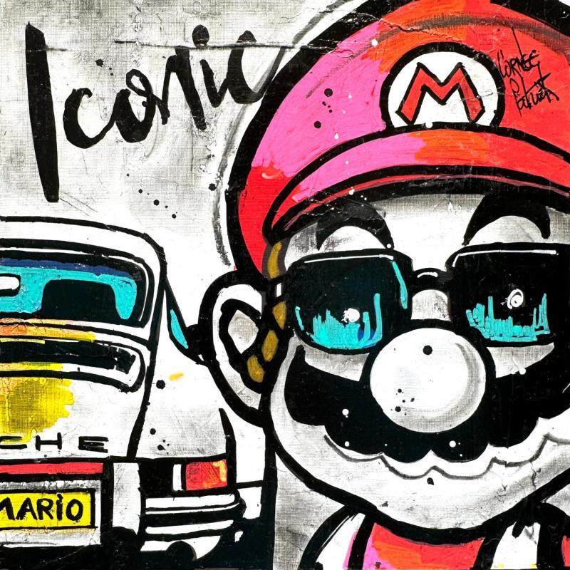 Peinture Mario Bros avec sa Porsche 911 par Cornée Patrick | Tableau Pop-art Cinéma Icones Pop Enfant Graffiti Huile