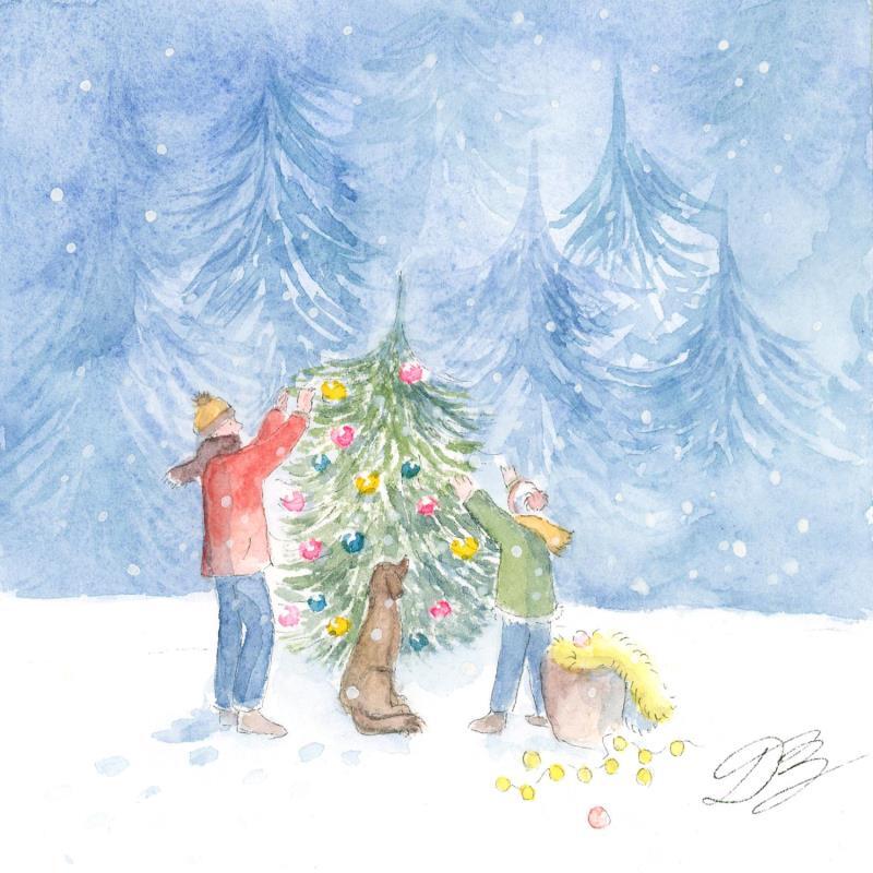 Peinture Le sapin par Balme Delphine | Tableau Figuratif Scènes de vie Aquarelle