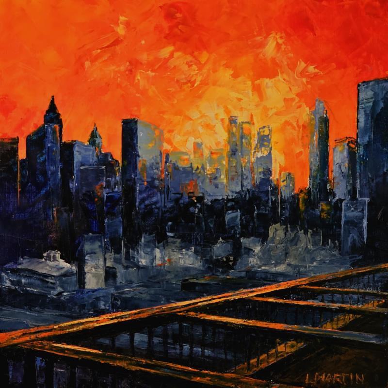 Peinture Brooklyn Bridge NYC par Martin Laurent | Tableau Figuratif Société Urbain Architecture Huile