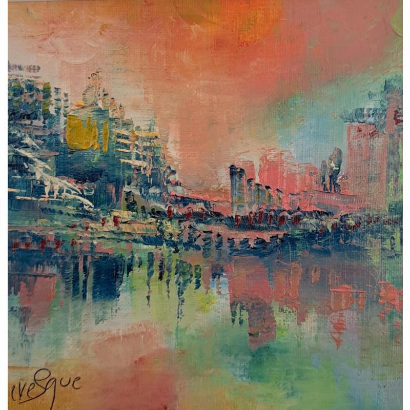 Painting Ville d'eau by Levesque Emmanuelle | Painting Raw art Urban Oil