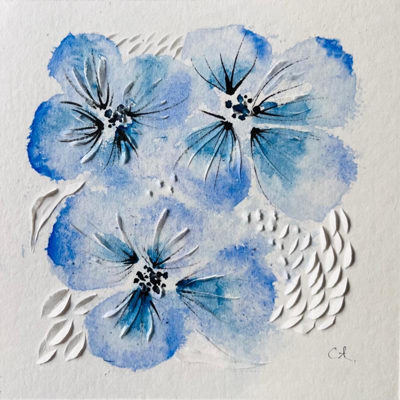 Gemälde Focus on Hydrangea von Caitrin Alexandre | Gemälde Figurativ Natur Minimalistisch Aquarell Tinte Papier