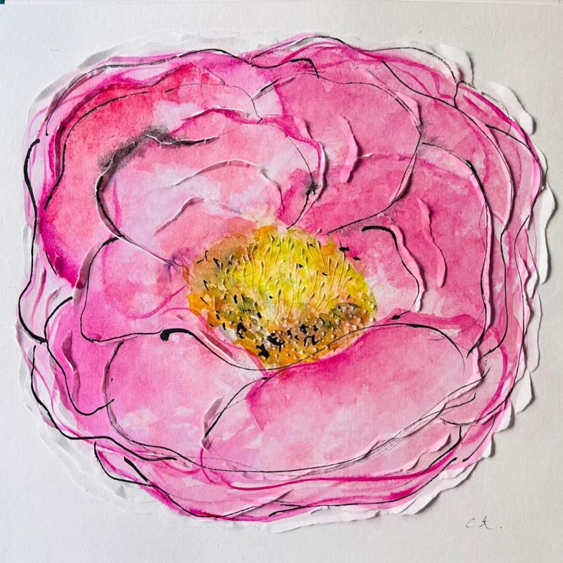 Peinture Huge Peonie par Caitrin Alexandre | Tableau Figuratif Paysages Nature Aquarelle Encre Papier