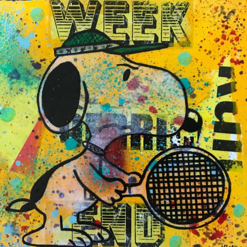 Peinture Snoopy tennis par Kikayou | Tableau Pop-art Icones Pop Graffiti Acrylique Collage