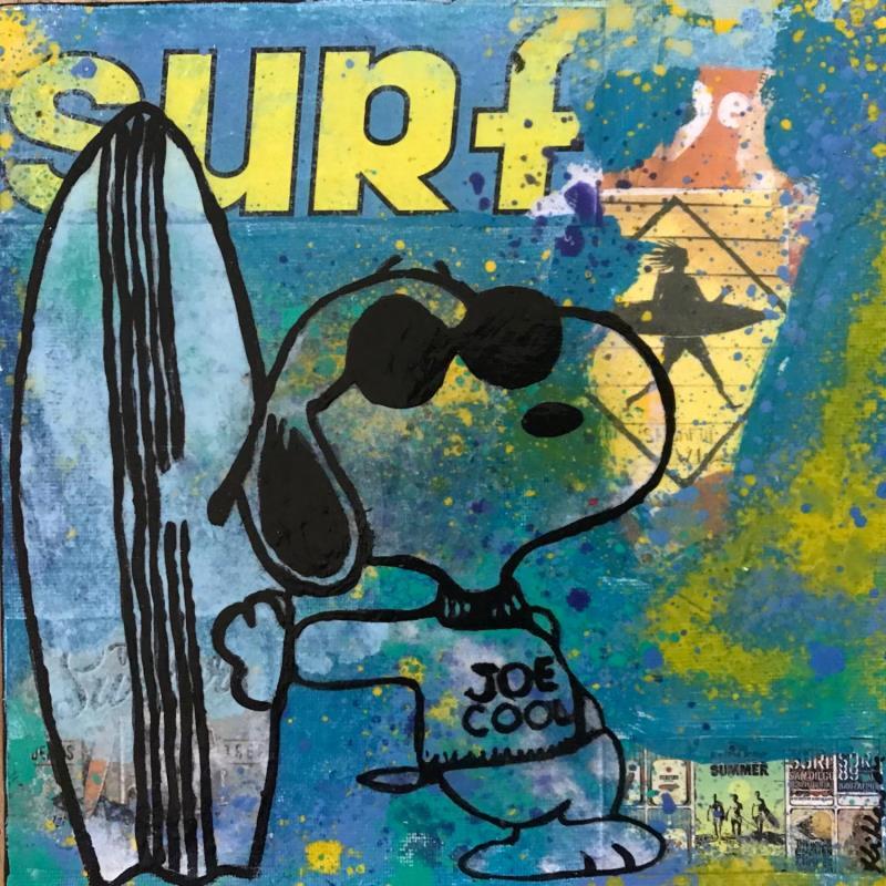 Gemälde Snoopy surf von Kikayou | Gemälde Pop-Art Acryl, Collage, Graffiti Pop-Ikonen