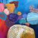Gemälde Entre rochers et mer von Lau Blou | Gemälde Abstrakt Landschaften Acryl Collage Harz Pastell Blattgold Papier