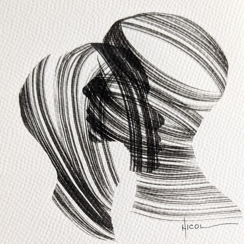 Painting Time CCCI by Nicol | Painting Figurative Portrait Minimalist Black & White Ink