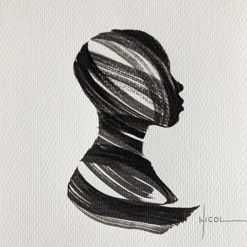 Gemälde Time CCCXIII von Nicol | Gemälde Figurativ Porträt Minimalistisch Schwarz & Weiß Tinte