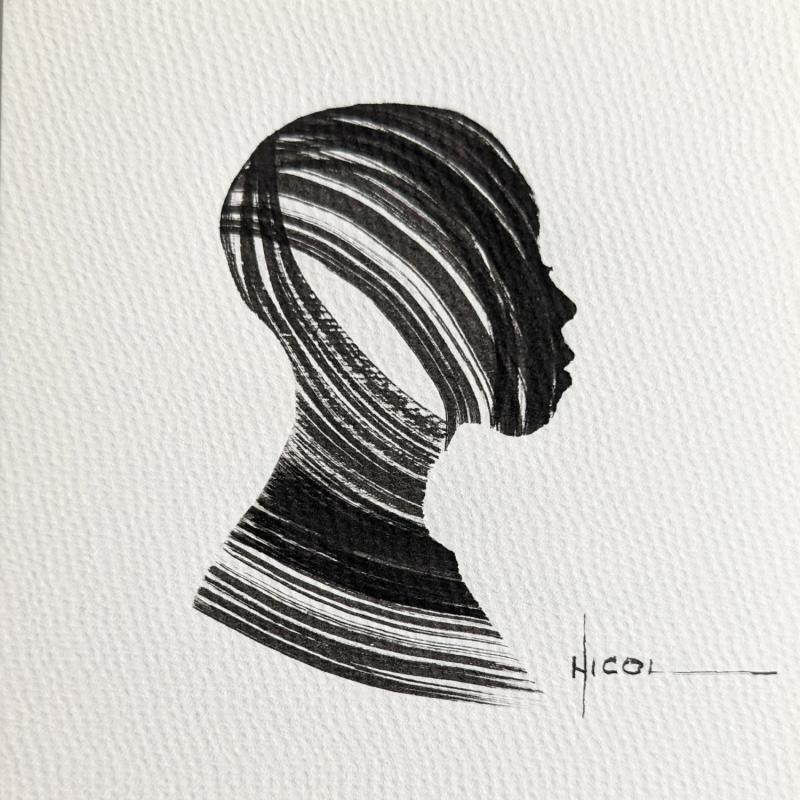Painting Time CCCXIII by Nicol | Painting Figurative Portrait Minimalist Black & White Ink