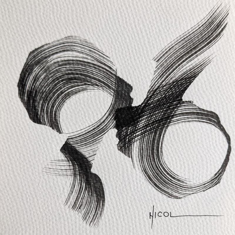 Peinture Time CCCII par Nicol | Tableau Figuratif Portraits Minimaliste Noir & blanc Encre