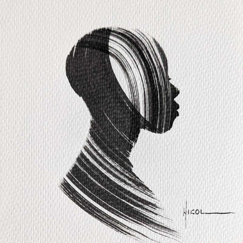 Painting Time CC by Nicol | Painting Figurative Portrait Minimalist Black & White Ink