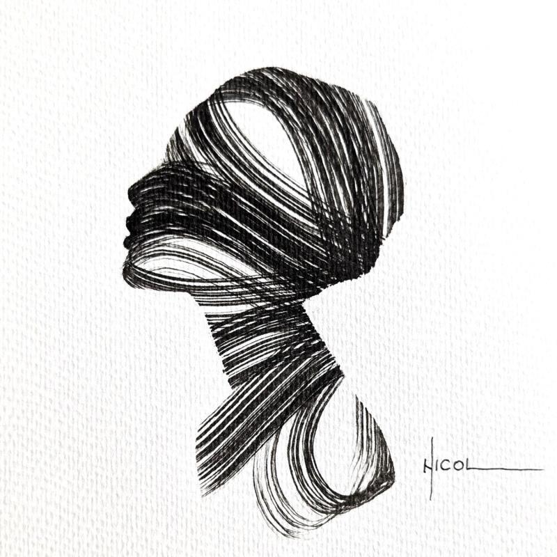 Painting Time CCXCVII by Nicol | Painting Figurative Portrait Minimalist Black & White Ink