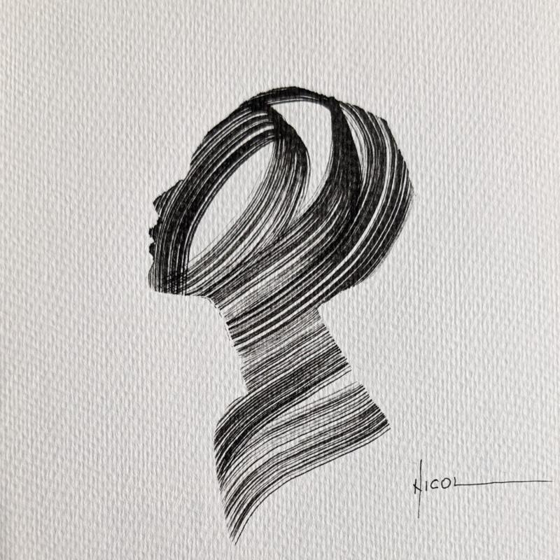 Painting Time CCC by Nicol | Painting Figurative Portrait Minimalist Black & White Ink