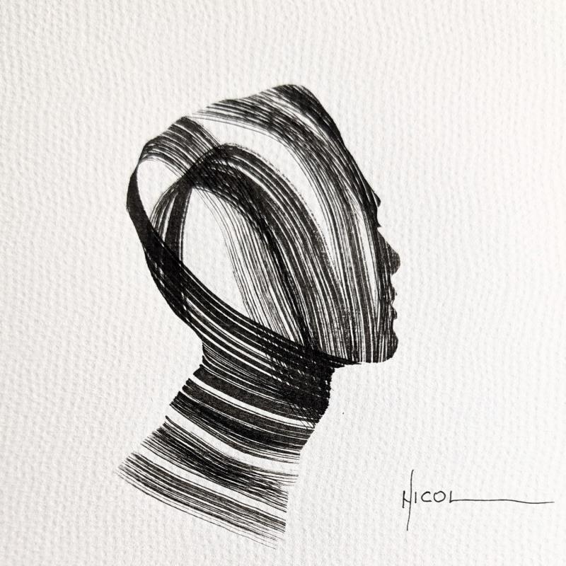 Painting Time CCXCVIII by Nicol | Painting Figurative Portrait Minimalist Black & White Ink