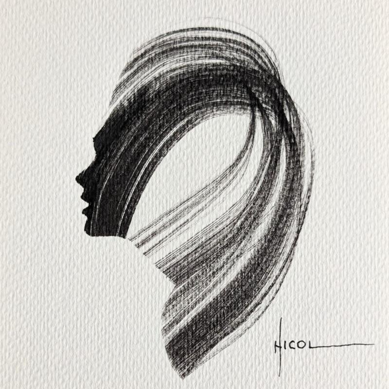Painting Time XCIII by Nicol | Painting Figurative Portrait Minimalist Black & White Ink
