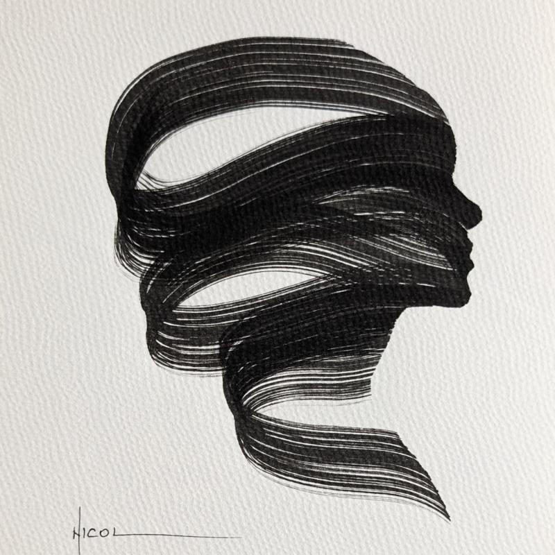 Painting Time CCCXXIII by Nicol | Painting Figurative Portrait Minimalist Black & White Ink