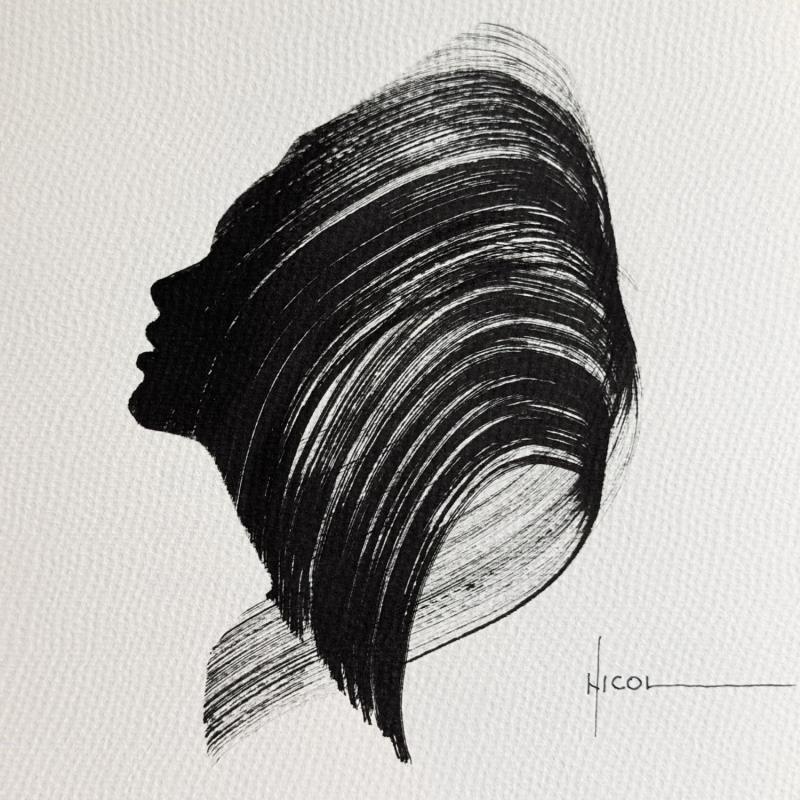 Painting Time CIII by Nicol | Painting Figurative Portrait Minimalist Black & White Ink