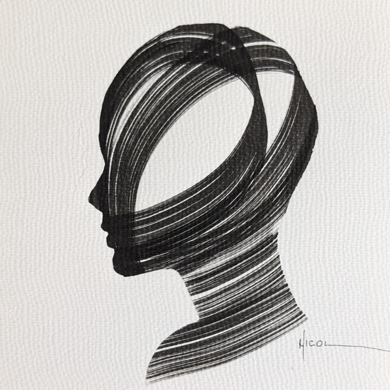 Painting Time CCCXVII by Nicol | Painting Figurative Portrait Minimalist Black & White Ink