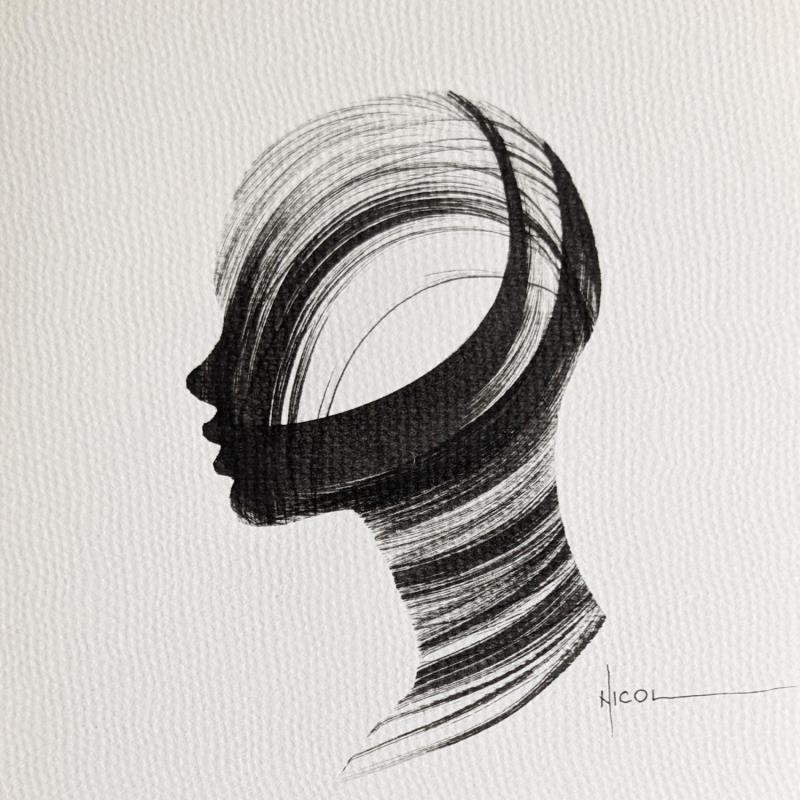 Painting Time CCCXXIX by Nicol | Painting Figurative Portrait Minimalist Black & White Ink