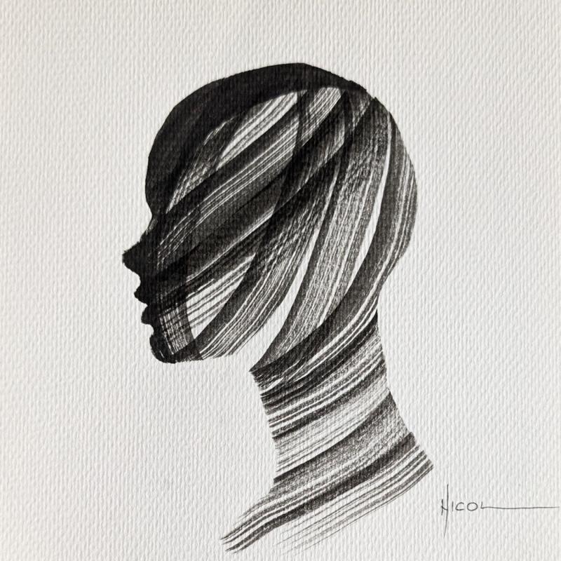 Gemälde Time CCCXVI von Nicol | Gemälde Figurativ Porträt Minimalistisch Schwarz & Weiß Tinte Papier