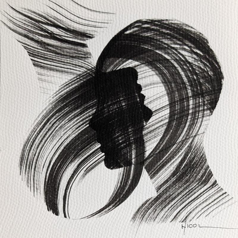 Painting Time CCCXXII by Nicol | Painting Figurative Portrait Minimalist Black & White Ink Paper