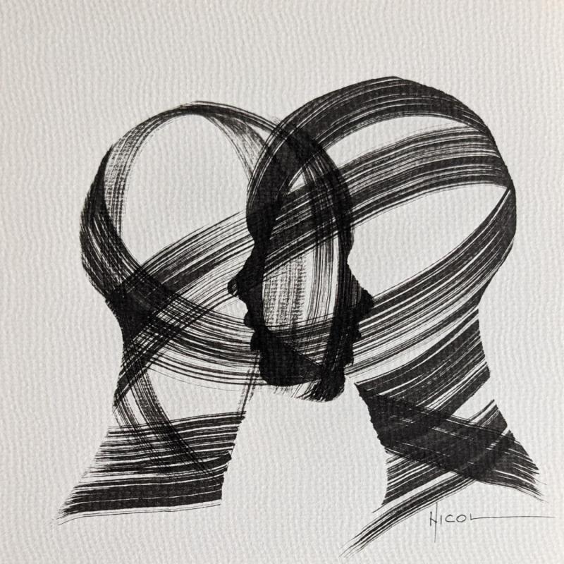 Painting Time CCCXXVII by Nicol | Painting Figurative Portrait Minimalist Black & White Ink