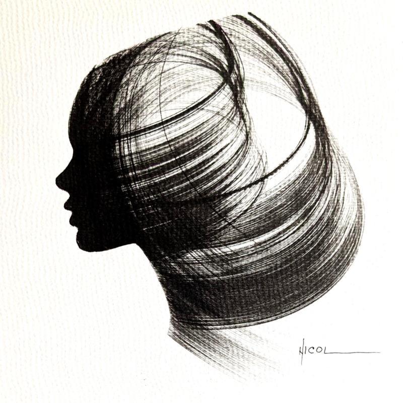 Painting Time CCCXXVII by Nicol | Painting Figurative Portrait Minimalist Black & White Ink