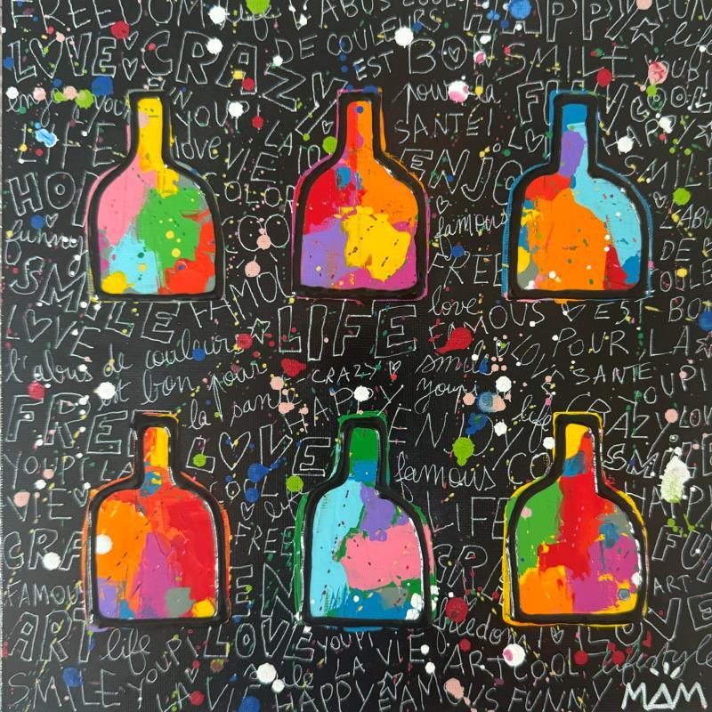 Painting CRAZY BOTTLES by Mam | Painting Pop-art Society Pop icons Black & White Acrylic