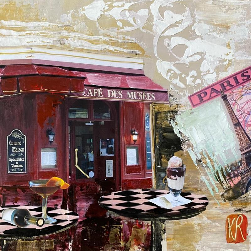 Gemälde Café des musées  von Romanelli Karine | Gemälde Figurativ Acryl, Collage Alltagsszenen, Pop-Ikonen, Urban