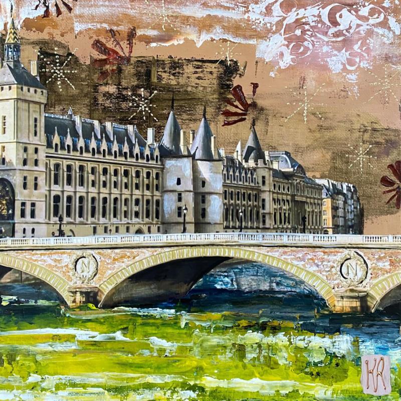 Painting Paris la Seine  by Romanelli Karine | Painting Figurative Urban Life style Acrylic Gluing Posca Pastel Paper