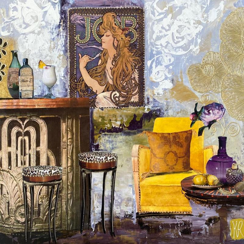 Gemälde Le cocktail  von Romanelli Karine | Gemälde Figurativ Urban Alltagsszenen Acryl Collage Posca Pastell Papier