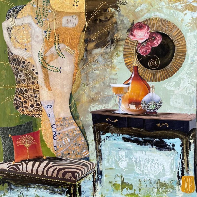 Peinture Profondeur de l’âme  par Romanelli Karine | Tableau Figuratif Acrylique, Collage, Feuille d'or, Pastel, Posca Nu, Scènes de vie