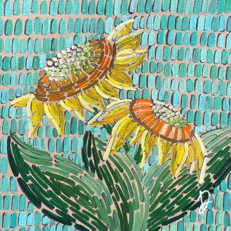 Peinture Sunflowers on turquoise 1 par Dmitrieva Daria | Tableau Impressionnisme Acrylique Nature