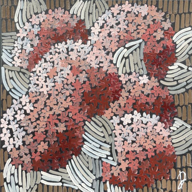 Peinture hortensia sur marron par Dmitrieva Daria | Tableau Impressionnisme Acrylique Nature