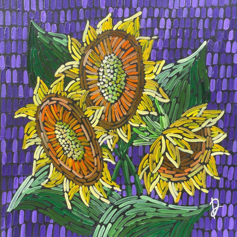 Painting Sunflowers on purple  by Dmitrieva Daria | Painting Impressionism Acrylic Nature
