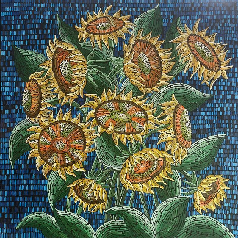 Peinture Sunflowers on blue par Dmitrieva Daria | Tableau Impressionnisme Acrylique Nature