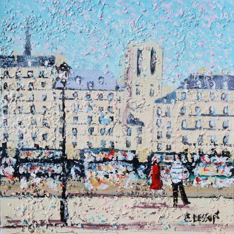 Gemälde Les bouquinistes de Notre-Dame von Dessapt Elika | Gemälde Impressionismus Acryl Sand