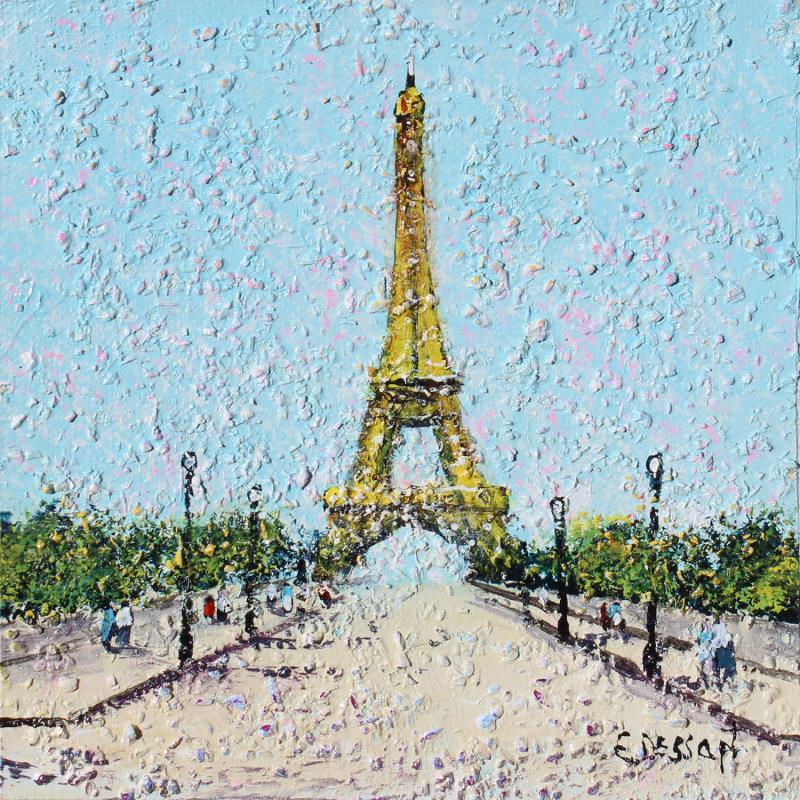 Peinture L'allée de la tour Eiffel par Dessapt Elika | Tableau Impressionnisme Acrylique Sable