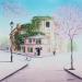 Peinture Les cerisiers de la maison rose par Dessapt Elika | Tableau Impressionnisme Acrylique Sable