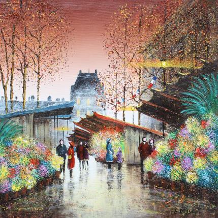 Peinture Le marché aux fleurs d'automne par Dessapt Elika | Tableau Impressionnisme Acrylique, Sable