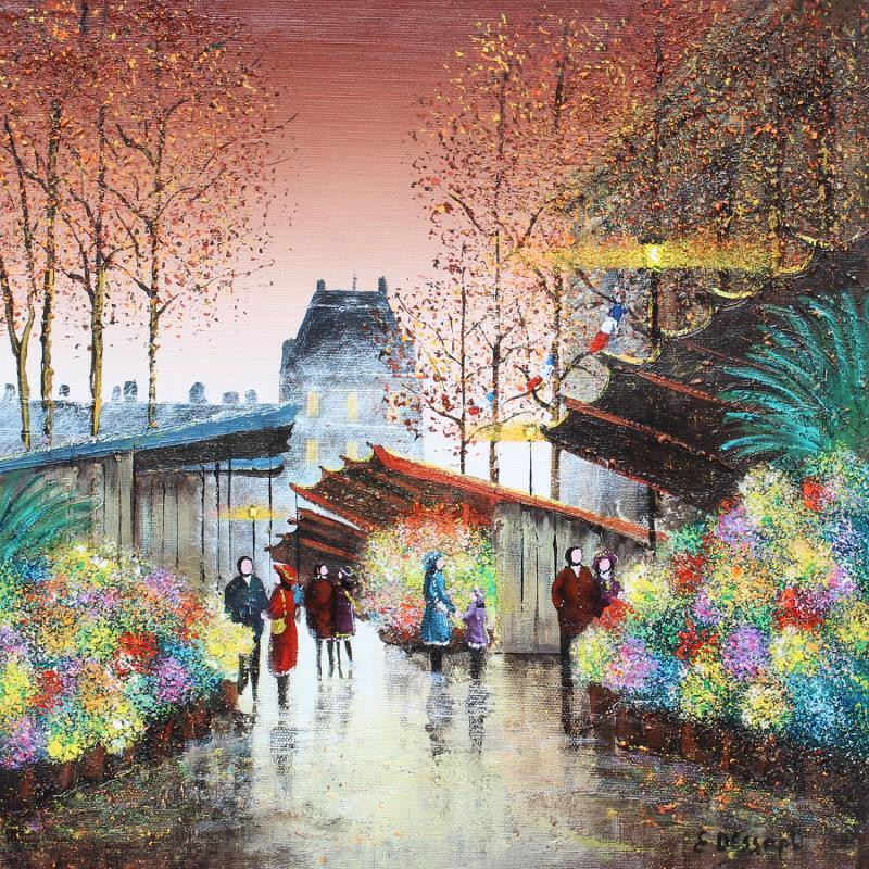 Painting Le marché aux fleurs d'automne by Dessapt Elika | Painting Impressionism Acrylic Sand
