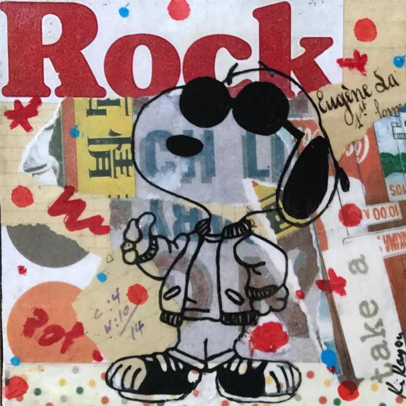 Painting Snoopy rock by Kikayou | Painting Pop-art Pop icons Graffiti Acrylic Gluing