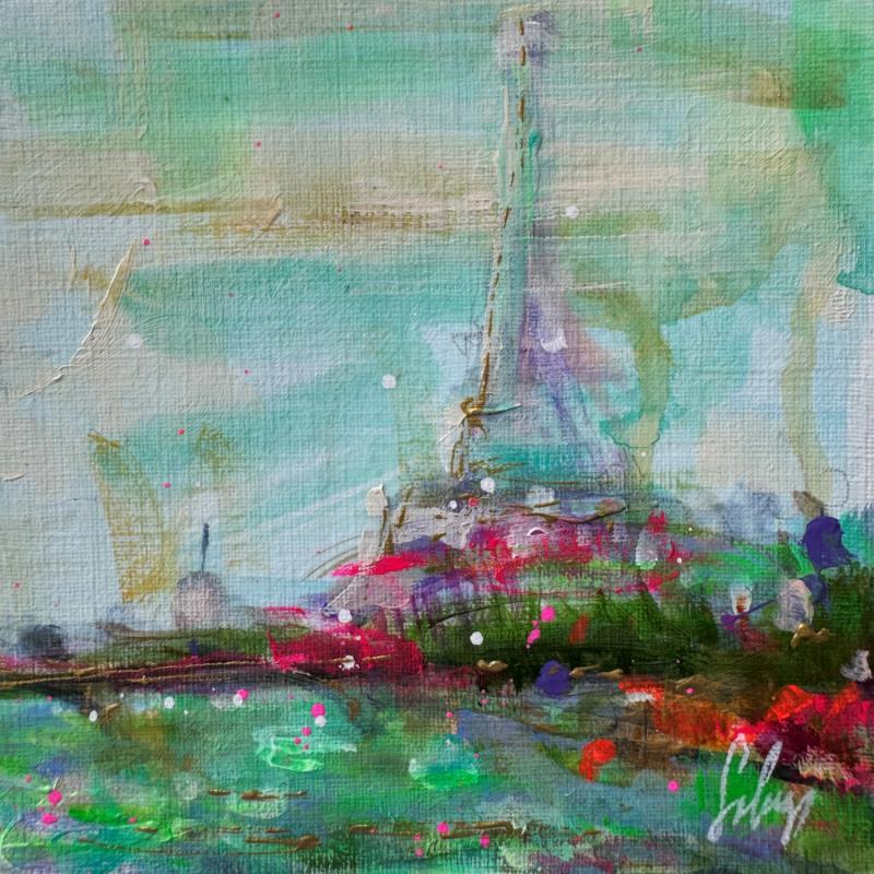 Peinture Paris bleu par Solveiga | Tableau Figuratif Acrylique Architecture