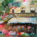 Peinture Café du quartier par Solveiga | Tableau Impressionnisme Architecture Acrylique