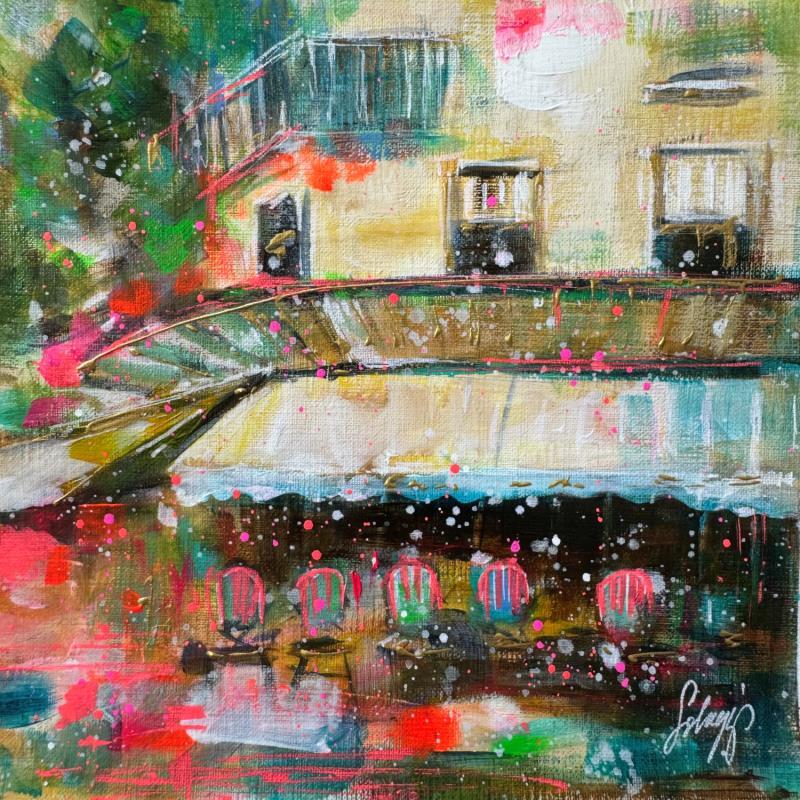 Peinture Café du quartier par Solveiga | Tableau Impressionnisme Architecture Acrylique