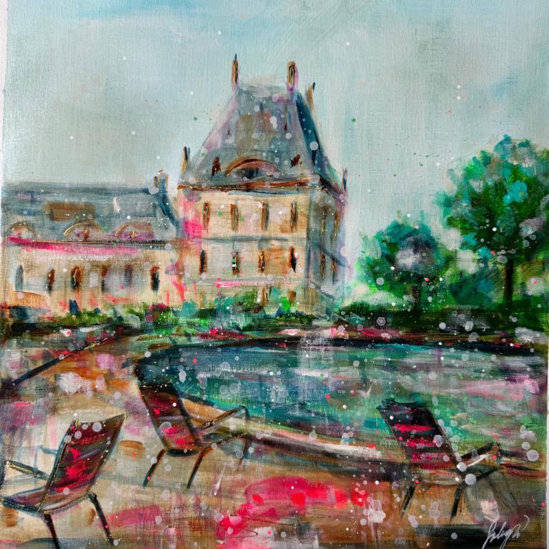 Peinture Le Grand bassin des Tuileries par Solveiga | Tableau Figuratif Acrylique Architecture