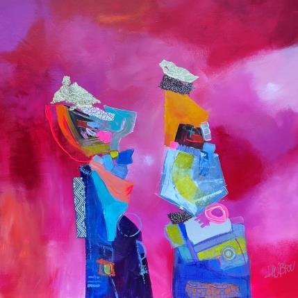 Painting Couple astucieux by Lau Blou | Painting Abstract Acrylic, Gluing, Gold leaf, Paper, Pastel Portrait